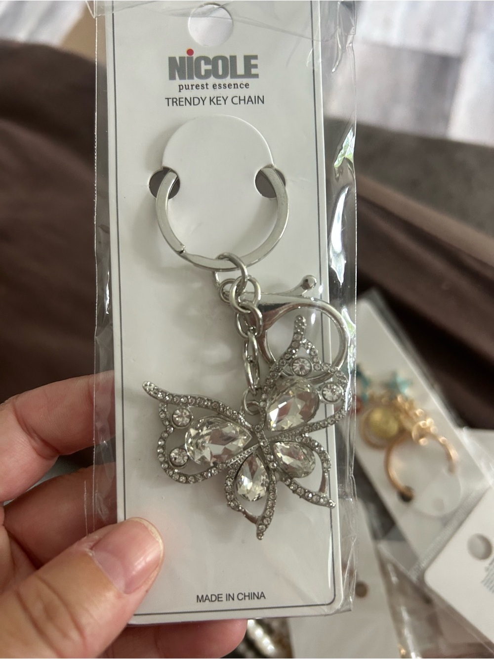 4/$50 Nicole Silver Crystal Butterfly Key Chain